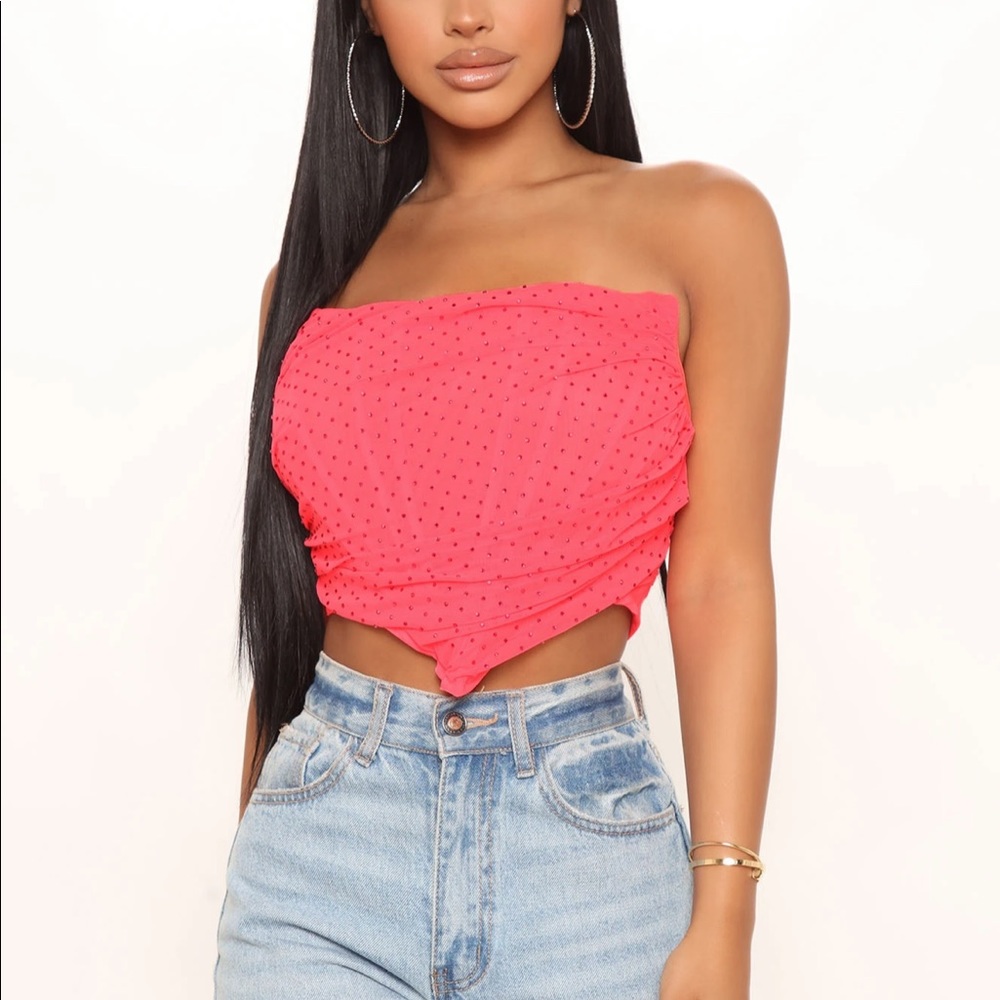 Fame And Fortune Rhinestone Corset Top - Neon Coral
